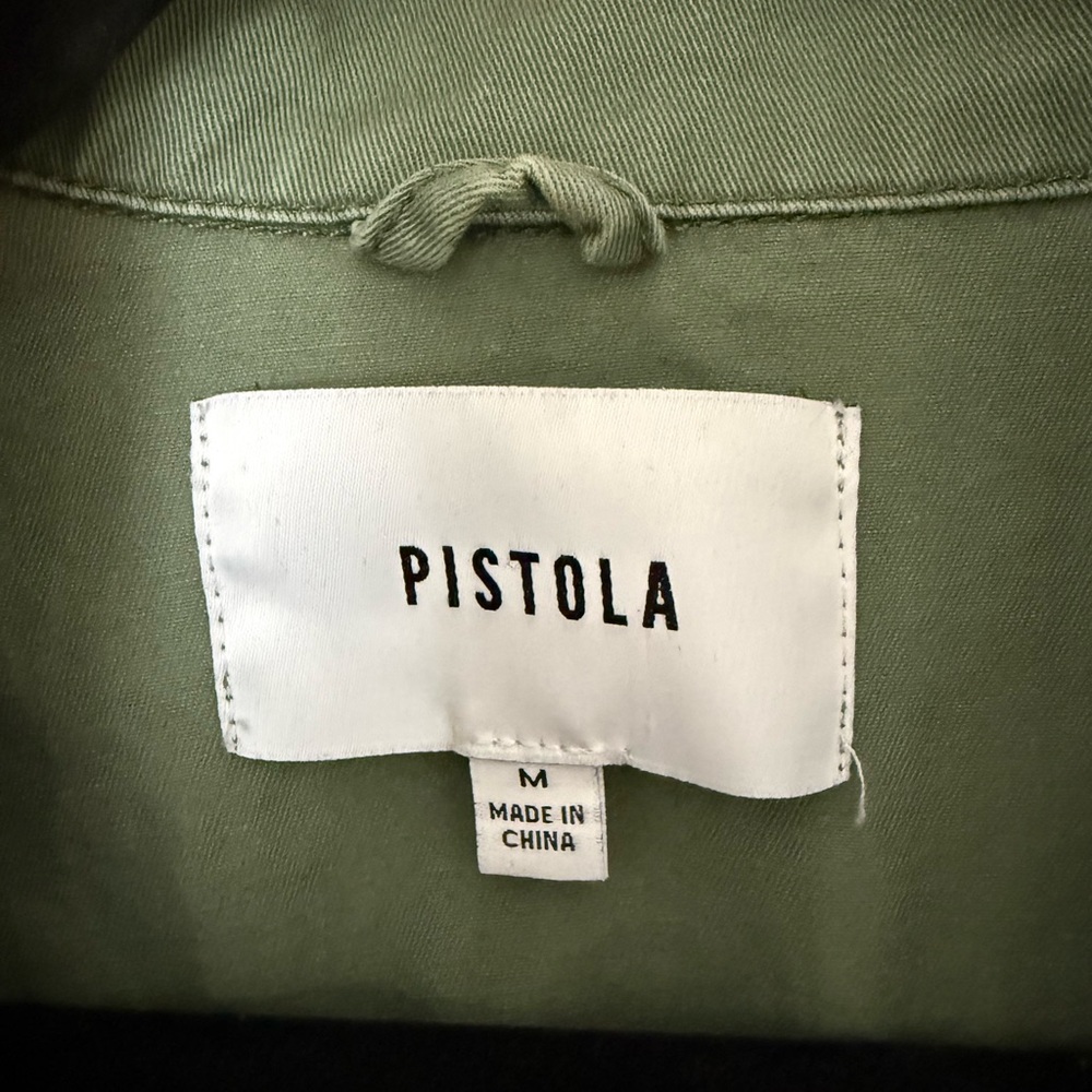 Embroidered Olive Green Utility Jacket with Flowers- Women - Picture 6 of 7